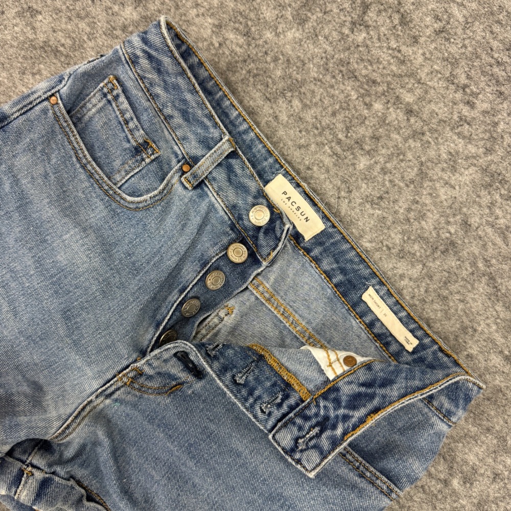 PacSun Womens Mom Short Blue Denim Button Fly High Waisted 100% Cotton Size‎ 26